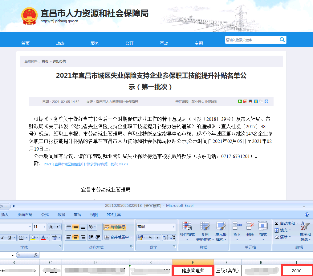 2021年宜昌市城區(qū)健康管理師第一批職工成功領(lǐng)取國(guó)家技能提升2000元補(bǔ)貼！
