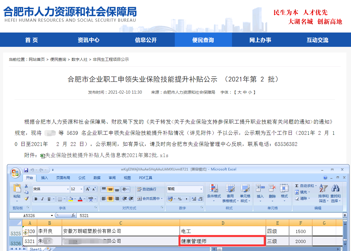 2021年第2批合肥市健康管理師成功領(lǐng)取國(guó)家技能提升2000元補(bǔ)貼！